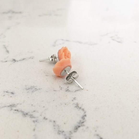 Peach Rose Stud Earrings - Picture 2 of 2